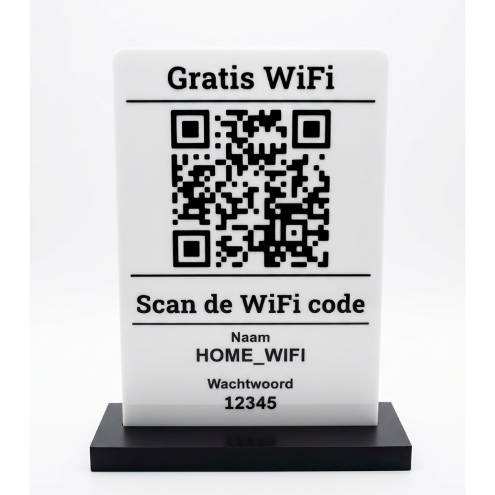 WiFi QR-codebord op Maat met Tafelstandaard – 3D-geprint Bordje voor Eenvoudig Inloggen
